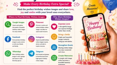 Happy 50th birthday wishes with a festive cake, gold balloons, gifts, and joyful decorations celebrating a milestone birthday