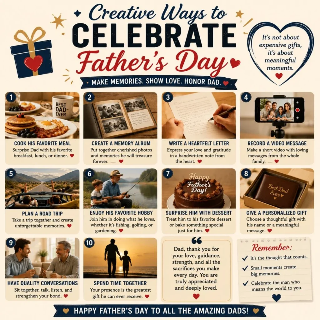 Creative ways to celebrate Father's Day with thoughtful family activities, meaningful gifts, and quality time with Dad.