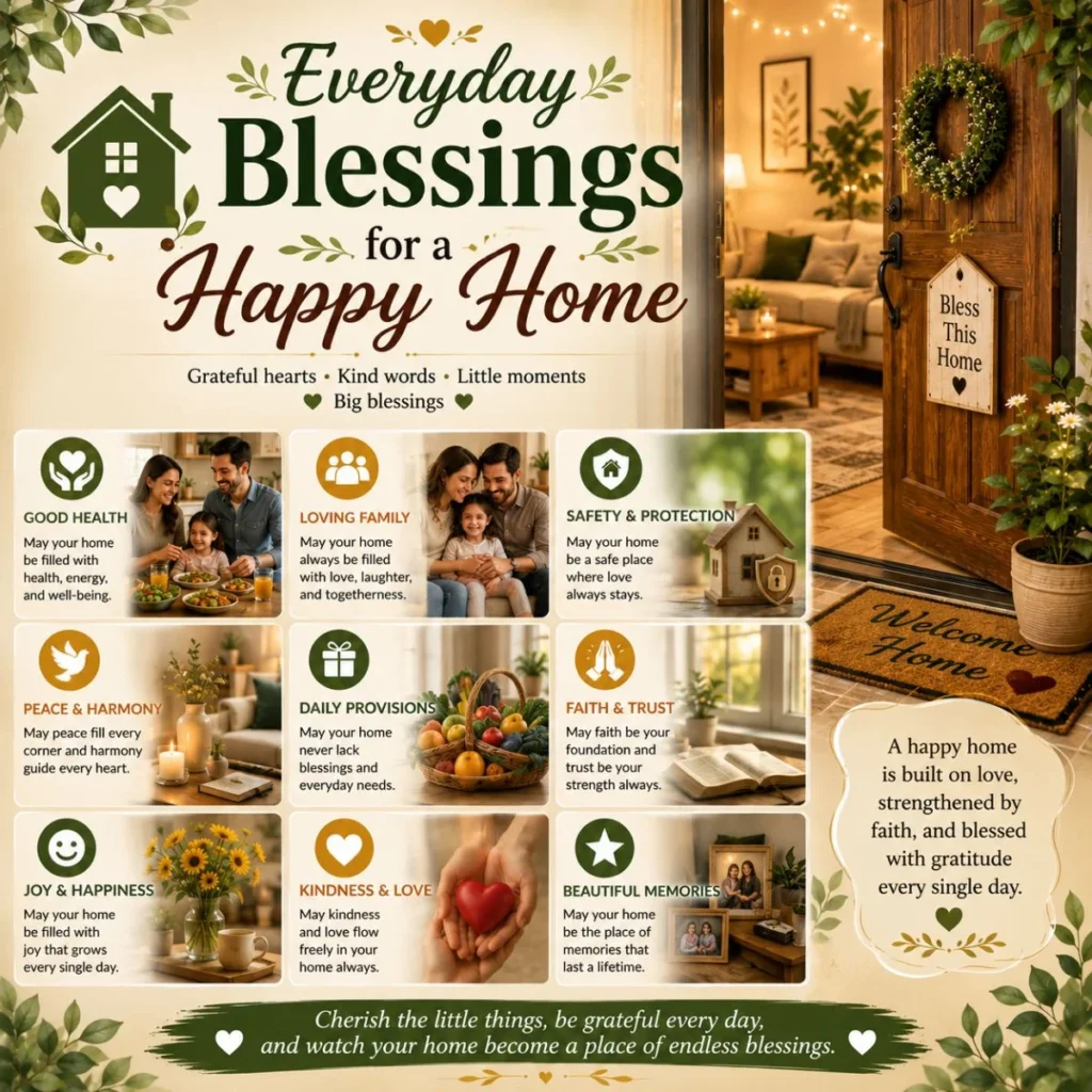 Everyday blessings for a happy home with family, faith, peace, love, and a warm, welcoming house entrance.