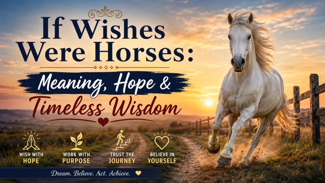 White horse running at sunrise illustrating the meaning of if wishes were horses with hope and timeless wisdom
