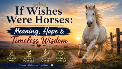 White horse running at sunrise illustrating the meaning of if wishes were horses with hope and timeless wisdom