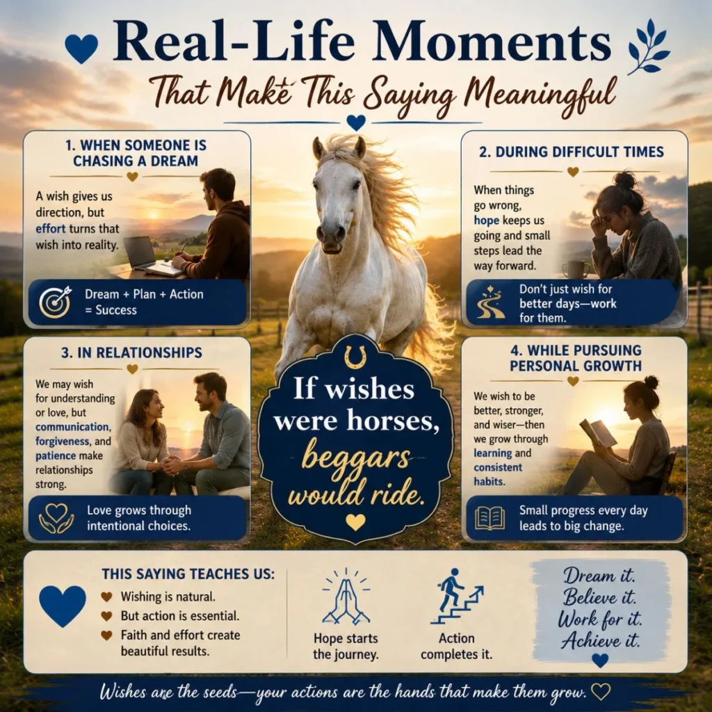 Real-life examples of if wishes were horses with a white horse, hope, relationships, and personal growth infographic