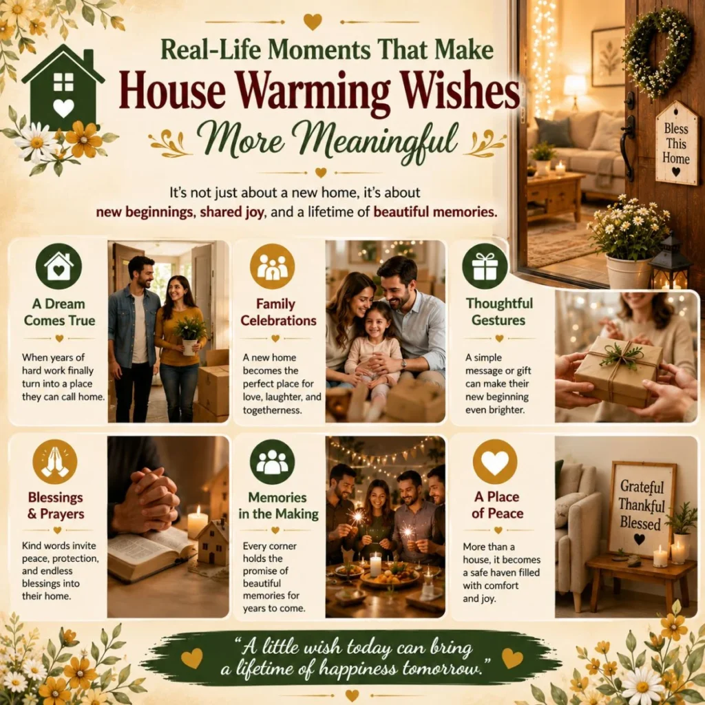 Real-life moments that make house warming wishes meaningful with family, gifts, prayers, and a cozy new home.