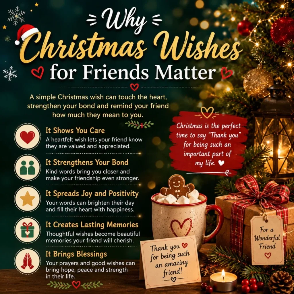 Why Christmas wishes for friends matter with festive gifts, holiday lights, and heartfelt messages celebrating friendship.