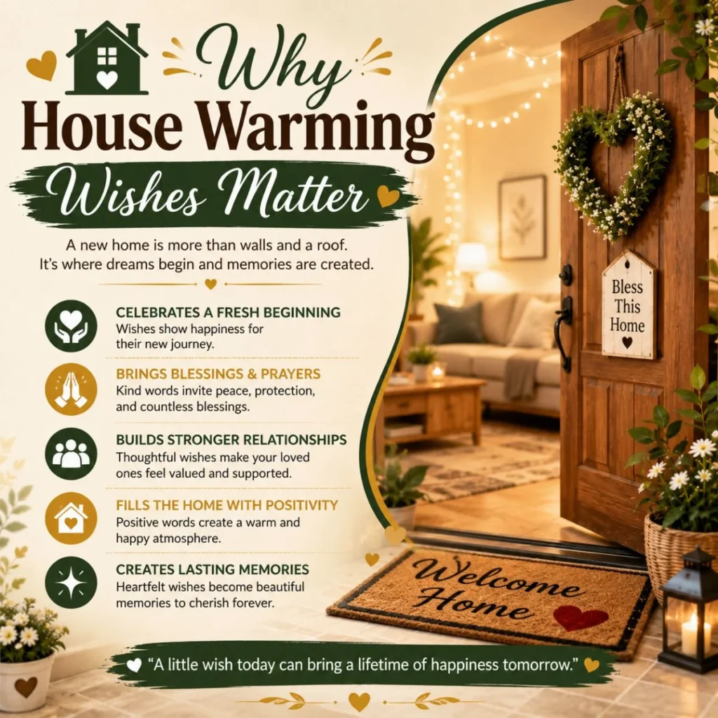 Why house warming wishes matter with a cozy new home entrance, warm lighting, and heartfelt blessings for a fresh beginning.